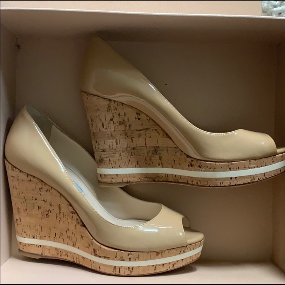 Prada Vern Cork Sabia Wedges